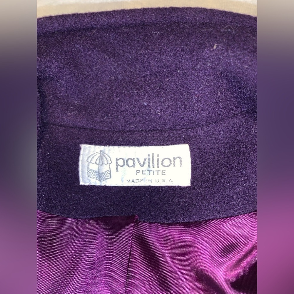 Vintage long Women's Purple Double-Breasted wool pea Coat long funnel neck  2x - Picture 7 of 7